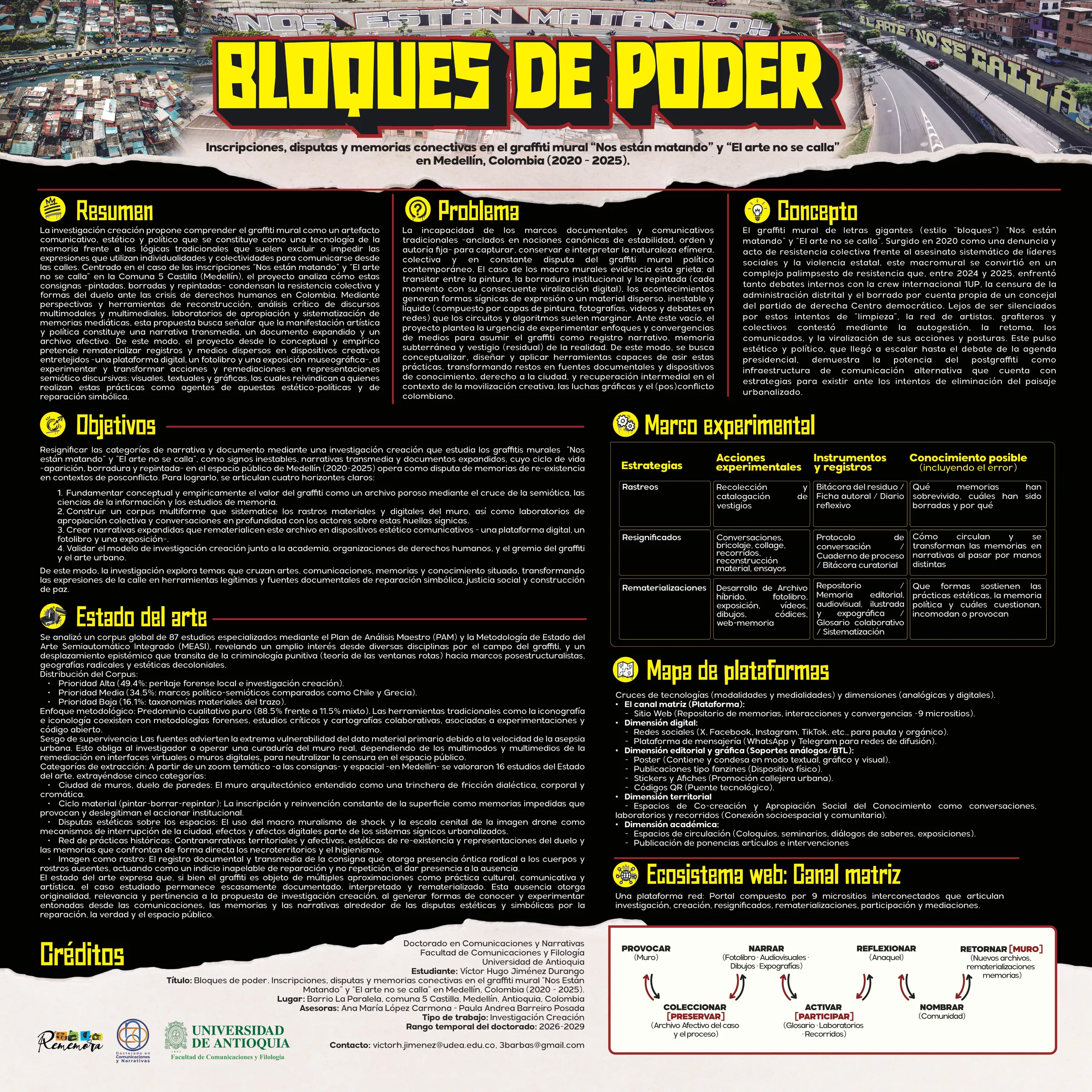 Cartel «Bloques de Poder: Graffitis Murales «Nos Están Matando» y «El Arte No se Calla»»