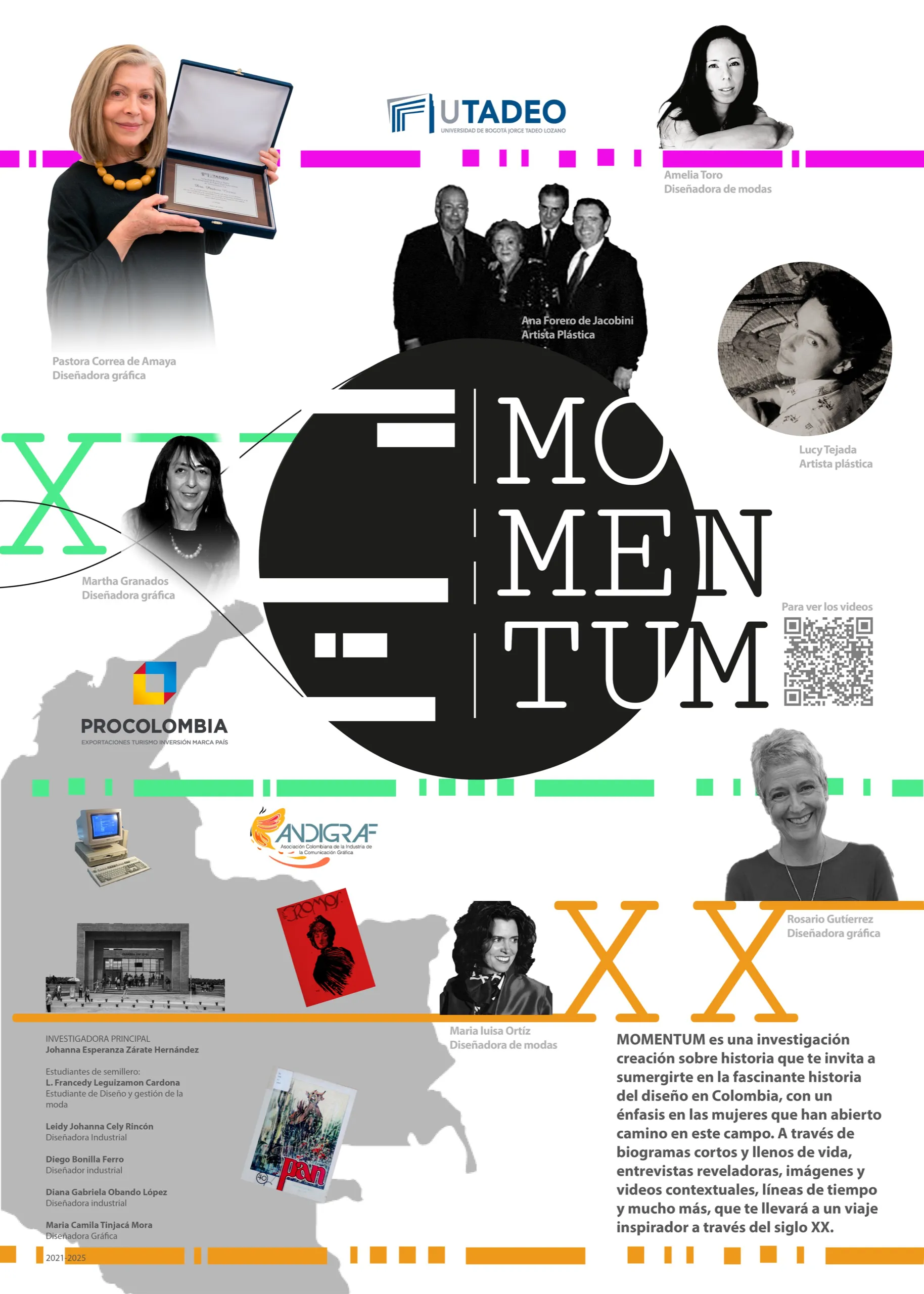 Cartel «Momentum: Trayectos Biográficos de las Diseñadoras Fundacionales del Diseño en Colombia»